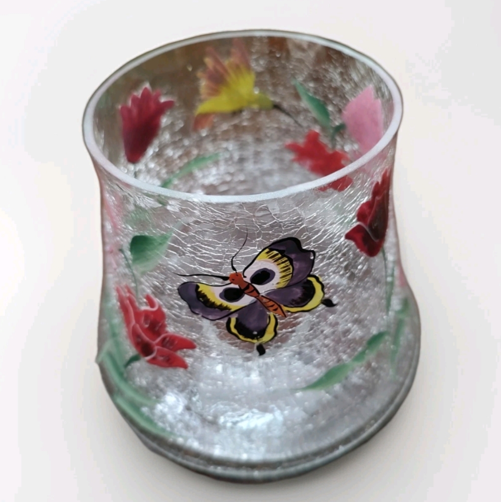 Yankee Candle Type Crackle Glass Jar topper Shade Butterfly, Tulips, Humingbird! - Picture 5 of 12